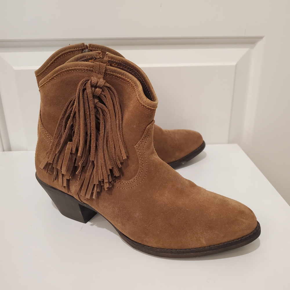 Ariat Tan Suede Fringe Ankle Booties